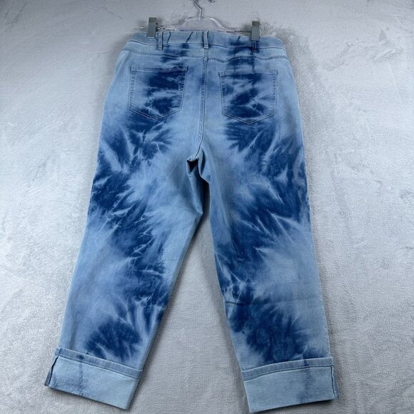J. Jill High Rise Cropped Jeans Womens Size 16 Tie Dye Rolled Cuff Hem Blue - Picture 2 of 12